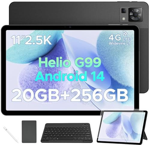 DOOGEE T35 Tablets con Teclado y Lapiz, Tablet 11 Pulgadas 20GB+256GB/2TB 2.5K FHD+ Tablets Grande, Helio G99 Widevine L1/Dual 4G LTE+5G WIFI/8580mAh/20MP/Face ID Android 14 Gaming Tableta con Funda