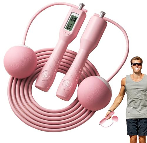 Corda per saltare ponderata – Corda per saltare in filo di acciaio per allenamento corda per saltare con contatore, impugnatura antiscivolo, corda per saltare digitale per casa, palestra, parco