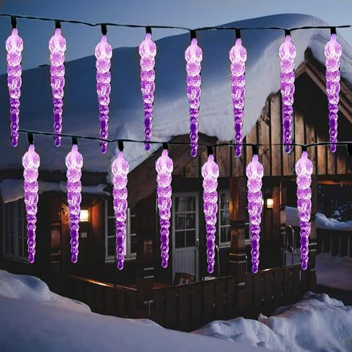 EONANT Solarbetriebene Weihnachts-Eiszapfen Lichter, Outdoor Wasserdicht 30 LED Hängende Eiszapfen Weihnachtslichter für Bäume Terrasse Dach Urlaub Dekoration (Lila)