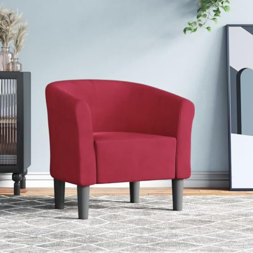 Myheimly Clubsessel, Sessel mit gepolstertem Sitz Armlehnen, Cocktailsessel mit Holzgestell, Loungesessel Relaxsessel Polstersessel, Samt Clubsessel Weinrot,Ohne Fußhocker