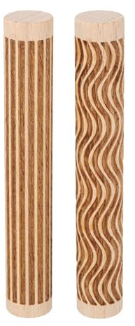 QUARKZMAN 2Pcs Rouleau a Patisserie en Bois 10cm avec Motif Lignes Droites Lignes Courbes, Outils de Poterie, Rouleaux à Texture de Grain de Bois pour Argile, Pâte à Modeler, Bricolage