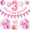 3rd Birthday Decorations for Girls, Pink Balloons with Happy 3rd Birthday Banner, 32 Inch Number 3 Balloon Cake Topper for Pink Party Decorations
