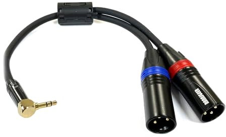 Rannsgeer 3.5mm TRS Stereo Right Angle to Dual XLR Male Y-Splitter Cable R7Cxx (8 Inch)