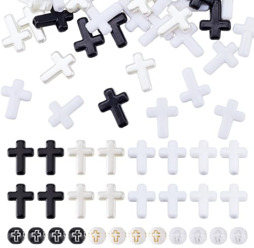 nbeads 646 Stück Kreuz Rosenkranz Perlen, Einschließlich 596 Stk. Acryl Kreuz Perlen und 50 Stk. Kreuz Form Nachahmung Perle für Armband Halskette Ohrring Schmuckherstellung, Loch: 2mm