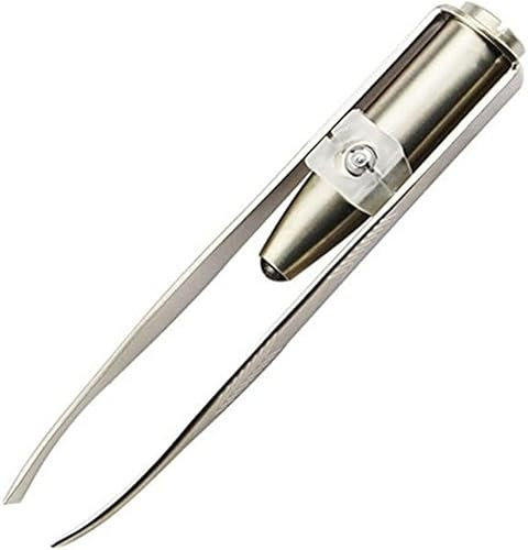 Silver Creative Pince à épiler en acier inoxydable avec lumière LED pour épilation de cils et sourcils 8,8 x 0,8 x 1,6 cm