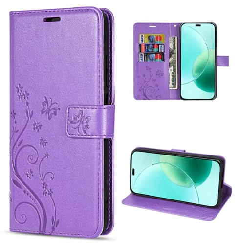 betterfon Handyhülle kompatibel mit Honor 400 Lite | Premium PU Leder Handy Hülle Wallet Case | Schutzhülle Blumen Klapphülle | Lila