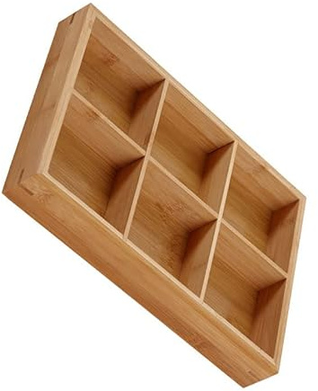 Fdit Commercial Grade Bamboo Serving Tray, Wooden Platter Divided Wooden Tray for Sushi Hot Pot Food Safe & Heat Resistant (6 Compartments)