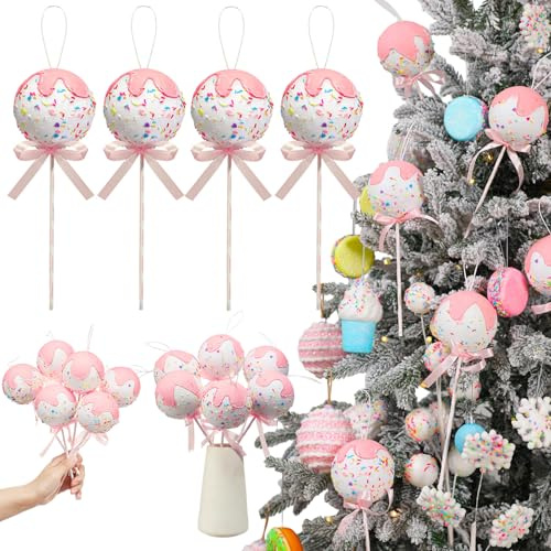 Simgoing 6 Pcs Pastel Christmas Candy Ornaments Glittery Lollipop Christmas Tree Decorations Hanging Candy Cane Sticks for Xmas Tree Vase Filler Holiday Party Decor