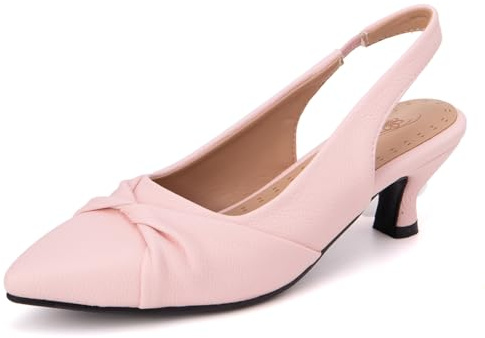 Pebbled Leather Pointed Toe Kitten Heels (Sizes 32-54) 4cm Slip-On Mules with Open Back - Spring Summer Fall Wide Fit Slingback Sandals