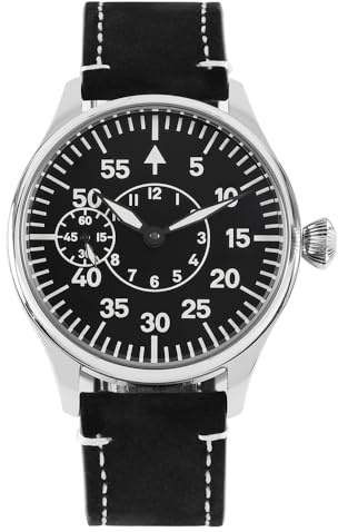 SEAKOSS Mechanische Herrenuhr 6497 Seagull ST36 Uhrwerk Manueller Aufzug Pilotenuhr Saphirglas/Super leuchtende kleine Sekunden bei 6/9 Uhr Herrenuhren, Schwarz, Classic