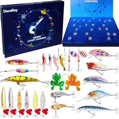 Angel Adventskalender 2025 Männer - 24 Tage Angel Köder Set Weihnachtskalender Männer - Weihnachten Überraschung Angeln Geschenk für Fischer Erwachsene Teenager Jungs Väter und Großväter