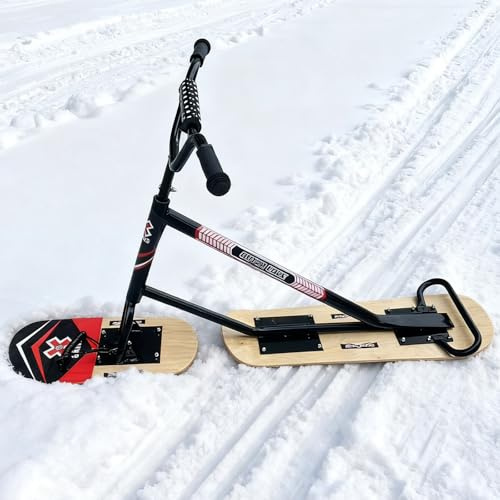 Snowscooter für Erwachsene & Familien – Stabil mit Doppelkufen und 360°-Lenkung, Verstärktes Aluminium, Einfach zu Fahren, All-Terrain-Schlitten für Anfänger und Winterfreizeit Woodn