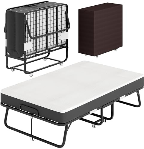CAIYUN Klappbett 120x190 cm mit 13cm Memory-Schaum Matratze, Stabiles Gästebett Klappbar bis 200kg, Faltbett für Erwachsene, Platzsparendes Ersatzbett inkl. Staubschutzhülle & Rollen