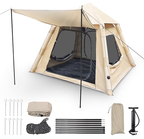 Aufblasbares Campingzelt für 2-4 Personen,Aufblasbares Zelt für Camping Outdoor Trekking,wasserdicht 4 Saison Familienzelt Aufblasbar mit Pump(220x220x175cm)