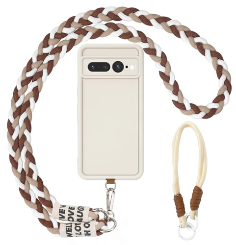 AICISINGN Coque de protection pour Google Pixel 7 Pro - Avec bande et bracelet - Chaîne de téléphone portable - Avec cordon de suspension - Blanc - En TPU souple - Pour Google Pixel 7 Pro - 08