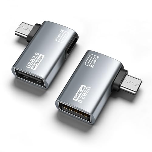 Seminer 2 adattatori Host Micro USB a USB 2.0 OTG con angolo di 90 gradi e alimentazione USB per smartphone e tablet