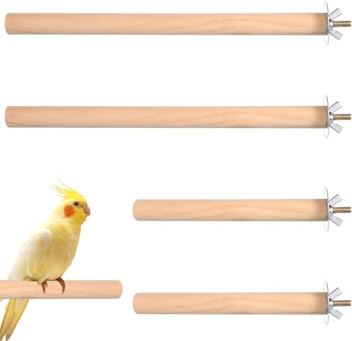 4PCS Bird Perches for Cage, Parakeet Perches Wooden Parrot Perch Stand Wood Perche with Different Widths Bird Cage Toys Cages Accessories for Macaws, Small Parakeets, Conures, Budgies, Finches