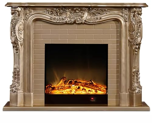 Marble Fireplace Ornate Carved Electric Fireplace Mantel European Vintage Antique Finish Non-Heating Fireplace Frame(Gold)