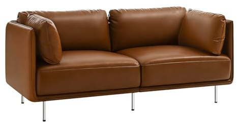 WOLTU Sofa für 2 Sitzer, Fläche aus Leder, im Bauhaus-Stil, Couch mit 18 cm hohen Füßen, für Wohnzimmer Schlafzimmer,Braun