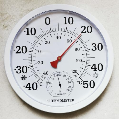 Drahtloses Thermometer Hygrometer 25cm Außen Innen Wetterstation Kunststoff Robust -40 bis 50 Grad Garten Gewächshaus Weiß Schwarz Großes Display(white)