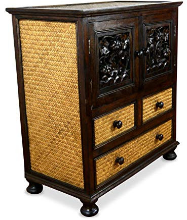 livasia Asiatische Kommode, Nachtschrank aus Holz und Rattan, Highboard, Rattanschrank (Nr.8)