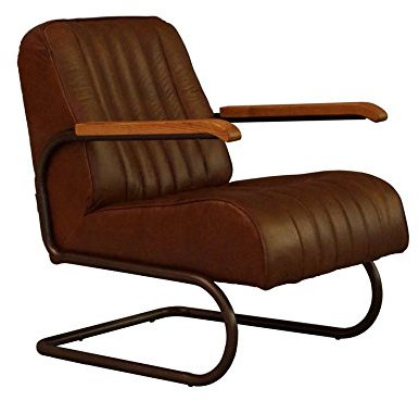 Freischwinger-Sessel Lampeter Leder Vintage Cigar Stahlrohr Jute