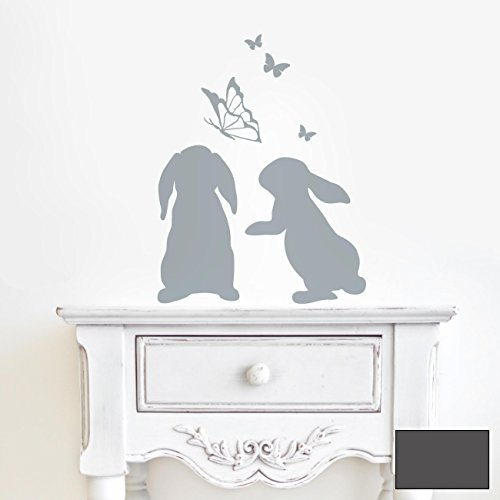 Wandtattoo Hasen Kaninchen mit Schmetterlingen M1861 ausgewählte Farbe: *dunkelgrau* ausgewählte Größe: *XXL*
