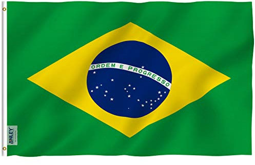 Anley Fly Breeze Bandera de Brasil de 3x5 pies - Color Vivo y Resistente a la decoloración UV - Encabezado de Lienzo y Doble Costura - Banderas Nacionales brasileñas Poliéster con Ojales