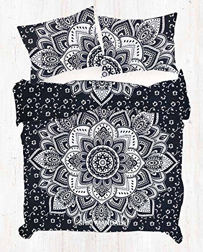 Sophia Art indischen schwarz & Remasuri Ombre Mandala Tröster Hippie Boho Baumwolle Doona Bettbezug indischen Tröster Mandala Hippie Bohemia Cover Set, Baumwolle, Black&Sliver, King Size
