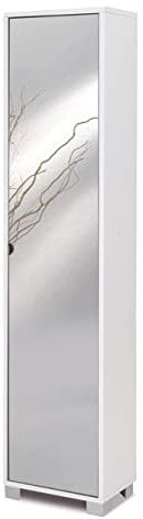 Sarmog Mobile Colonna 1 Anta, Colonna Bagno Salvaspazio, 4 Ripiani, Design Contemporaneo, Kit 43x29xh190 (Specchio, Bianco Fiammato)