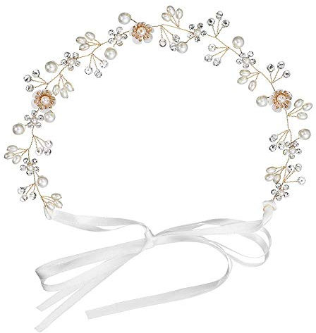 Bapao Braut Haarschmuck Vintage Haar Rebe Stirnbänder Strass Perlen Blumen Hochzeit Haarteile Stirnband Haarband Gold