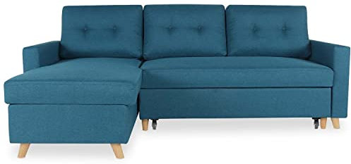 INTENSE DECO Canapé d'angle Convertible réversible Falko Tissu Bleu Canard