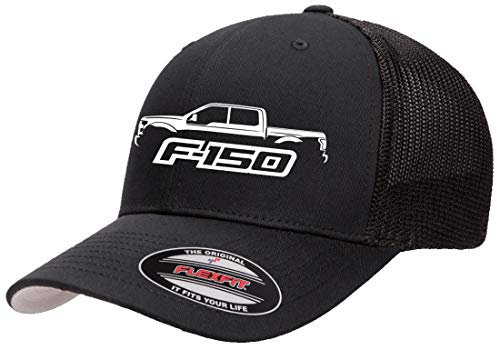 2015–20 Ford F150 Pickup Truck Outline Design Flexfit Trucker Mesh Fitted Cap, schwarz, Einheitsgröße