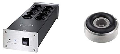 Dynavox HiFi-Netzfilter X4100S, Mehrfach-Steckdose mit 8 Steckplätzen, mit LED-Kontrollleuchte für korrekte Phasenlage, Silber & 207271 Aluminium Gerätefüsse Mini 4er-Set Silber
