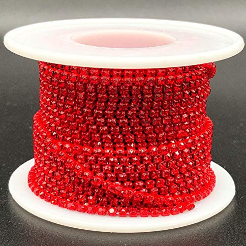 Towenm 1 Rolle 9,1 m Strass-Kette, 2 mm Kristall-Strasssteine, geschlossene Cup-Kette, zum Aufnähen (Siam/Rot, SS6/2 mm)