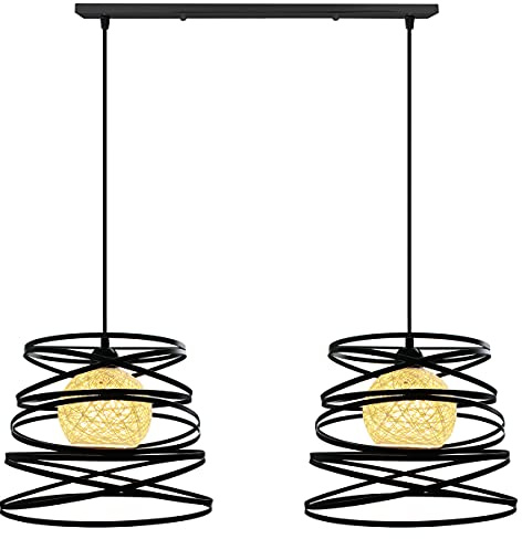 iDEGU 2 Hängelampen, modern, kreativ, Deckenleuchte, Spirale, Wasserfall, mit Rattankugel, Vintage, Metall, E27, Hängeleuchte für Schlafzimmer, Wohnzimmer, Küche, 30 cm, Schwarz