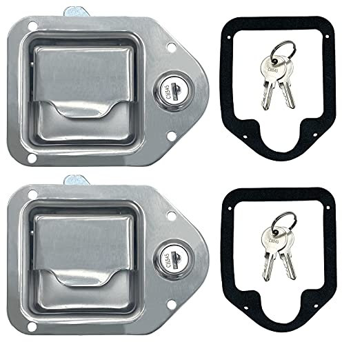 Lot de 2 serrures en acier inoxydable pour remorque, camping-car, caravane, camion, lit 10,5 x 8,5 cm avec 4 clés