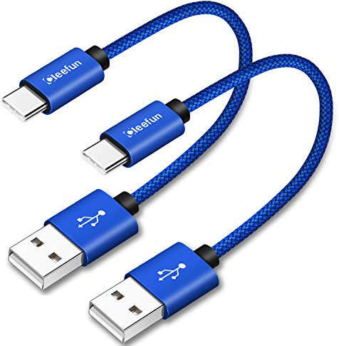 CLEEFUN USB C Cable Short [0.3m/30cm,2-Pack], Durable USB-A to Type-C Fast Charging Charger Nylon Braided Cord Compatible with Samsung Galaxy S10+ S10 S9 S8 Plus S10e,A20e A40 A41 A50 A51,Moto,LG