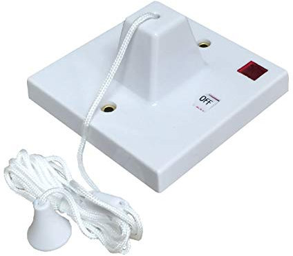 Shower Ceiling Pull Cord Electrical Switch, 45 Amp Double Pole with Neon Light