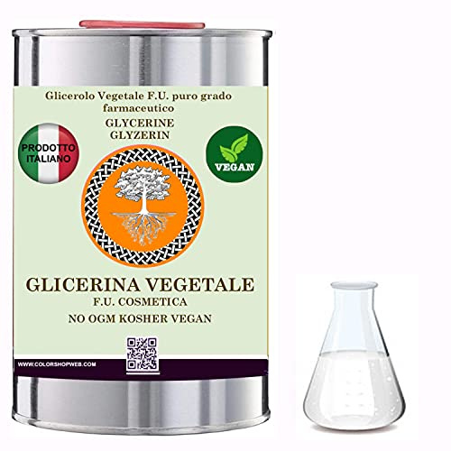 Glicerina Vegetale (Glicerolo) Liquida Pura e Naturale, Grado EP, Kosher, Vegan, Umettante Naturale, cosmetica, no OGM. Ideale per pelle e capelli (500 ml)