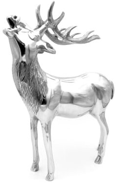 Brillibrum Dekofigur Hirsch Figur Rentier Metall Silber Weihnachtsdekoration REH Statue Skulptur Garten Liegend Stehend Rotwild Dekoration Deko (Variante 6 : 42x12x35 cm)