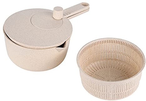 Salatschleuder, manueller, hocheffizienter, abnehmbarer Obstabtropfer in Lebensmittelqualität für die Küche, für Obst, für Zuhause, für Gemüse, für Reis, für das Esszimmer(Beige)