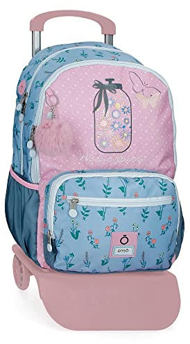Enso We Love Flowers Schulrucksack, Doppelfach mit Trolley, Rosa, 32 x 44 x 17 cm, Polyester, 23,94 l, Rosa, Schulrucksack mit doppeltem Fach und Trolley