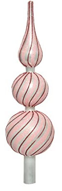 Kaemingk Christbaumspitze Glas 31cm hoch, D=8cm Streifen Muster gestreift Weihnachtsbaumspitze rot rosa