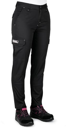 Black Hammer Damen-Cargo-Arbeitshose, mehrere Taschen, elastischer Bund, strapazierfähig, dreifach genäht, verstärkt, für Belastungspunkte, Endure, Arbeitskleidung, Schwarz, 29W x 28L