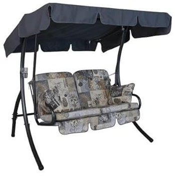 Angerer Freizeitmöbel GmbH Hollywoodschaukel 2-Sitzer Comfort - Gartenschaukel Made in Germany - Schaukel zum Sitzen und Entspannen - mit Bett-Funktion - einfache Montage (Grau-Beige Gemustert)
