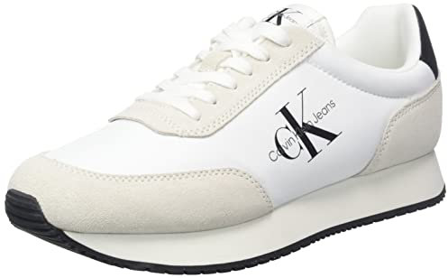 Calvin Klein Jeans Herren Runner Sneaker Retro Runner Low Laceup Su-Ny Ml mit Logo, Mehrfarbig (Bright White), 44