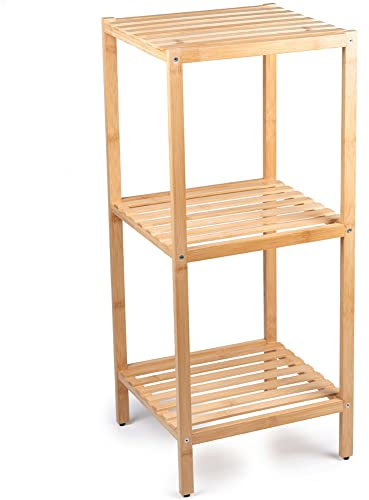 BAKAJI Scaffale da Bagno Portaoggetti in Legno Bambù, Mensole a Colonna Multiuso, Organizer Libreria Cucina, Garage, Giardino, Libreria Colore Naturale, Interni ed Esterni (3 Ripiani)
