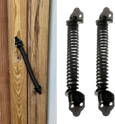 2 Ressorts de fermeture de porte de jardin réglables 200 mm ou 250 mm, automatiques, en zinc noir plaqué galvanisé (Noir, 250 mm)