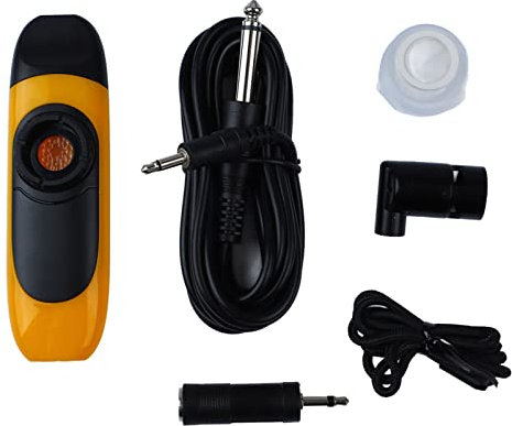 Elektrisches Kazoo, 4,3 Elektrisches Kazoo mit Tonabnehmer, Musikinstrument mit Einstellbarem Ton, Professionelles Kazoo mit Flötenmembranen, 3,5-Adapter und Lanyard, Mini-Kazoo (Gelb)